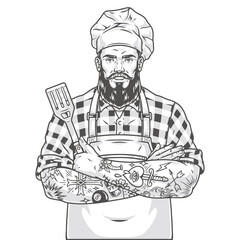 Wall Mural - Muscular man chef sticker monochrome