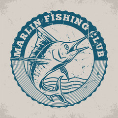 Sticker - Marlin fishing club sticker monochrome