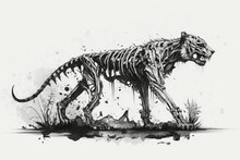 Skeletal Remains Of A Saber Toothed Tiger (Hoplophoneus Primaevus). The Setting Is Completely Alone. Generative AI