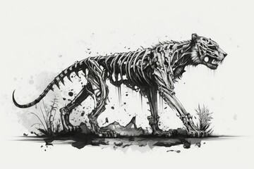 Poster - skeletal remains of a saber toothed tiger (hoplophoneus primaevus). the setting is completely alone.