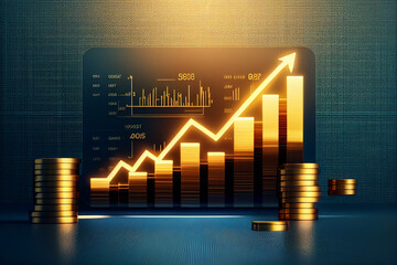 Wall Mural - gold coin and arrow with an uptrend arrow chart market uptrend investment trading, generative ai