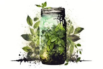 Sticker - A refreshing mojito made with lime, lemon, and mint, served in a mason jar, is the perfect outdoor drink for the summer. Generative AI