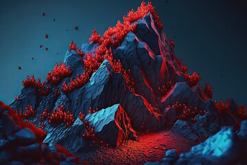 Wall Mural - The Mountain of Red Crystals. Contextual Fiction. Imaginative Visualizations. True to Life Artwork. Creative Computer Generated Imagery for Video Games. Beauty of Nature. Generative AI