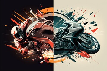 Wall Mural - Motorcycle versus automobile collision. Generative AI