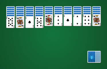 Wall Mural - Spider Solitaire Card Game on green background with standard playing cards