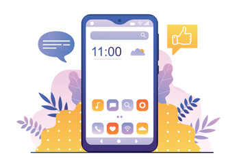 Poster - home screen concept. ui and ux design, smartphone interface elements. program, application and softw