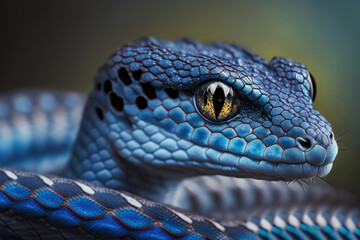 closeup of a blue viper (Viperidae). Generative AI