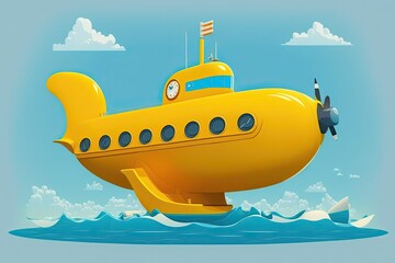 Poster - Illustration of a yellow submarine from the side, floating in the ocean. Generative AI