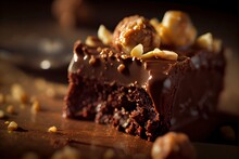 A Stack Of Chocolate Brownies On White Background, Homemade Bakery, And Dessert. Bakery, Confectionery Concept. Chocolate Spongy Brownie Cakes With Walnuts. Generative Ai.