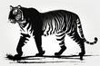 Illustration of a tiger silhouette in format, isolated on a white backdrop. Large feline species. Panthera tigris altaica, or the Amur tiger, is native to Siberia and is the largest cat in the world