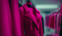 Winter Clothes Coats Viva Magenta Color On A Mannequin In A Shopping Center .Generative AI