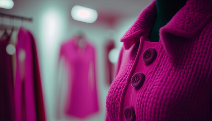 Wall Mural - winter clothes coats viva magenta color on a mannequin in a shopping center .Generative AI