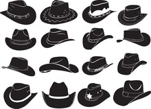 Set Of Cowboy Hat Silhouette Wiht Transparent Background