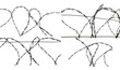 Barbed wire on a white background, a set of barbed wire of different shapes