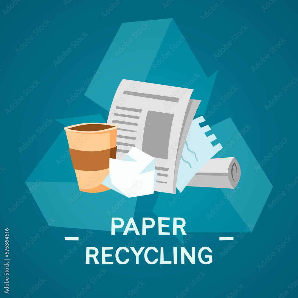 Paper waste recycling design. Vector illustration. Flat cartoon style ...