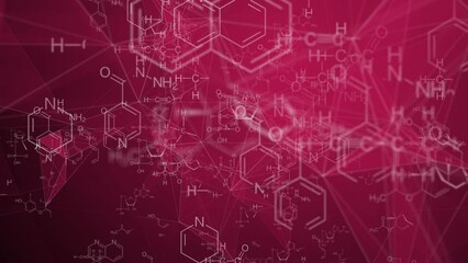 Wall Mural - animation of structural chemical formulas on a viva magenta background in abstract digital space. vi