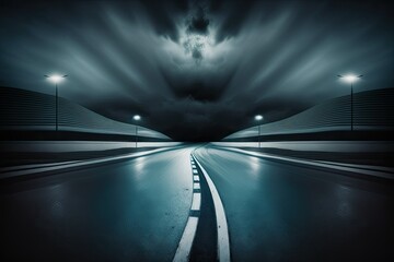 Wall Mural - empty international asphalt racetrack as seen from infinity, blurred in motion. a dark and stormy ni