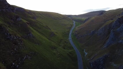 Canvas Print - View from drone on Winnats Pass during sunset, National Park Peak District Hope Valley, England 2022.