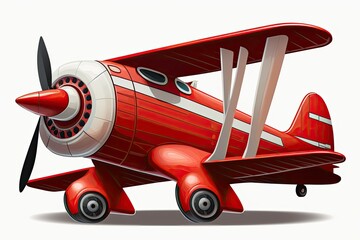 Sticker - A red vintage cartoon airplane, seen from the side, and placed on a white background. Generative AI