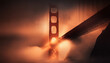 © logoboom - Golden Gate Bridge in fog at night. San Francisco, California. Generative ai.