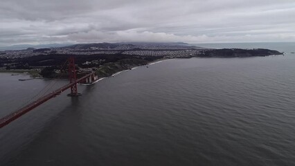 Sticker - Golden Gate Bridge in San Francisco. Cloudy Day. Sightseeing Object, The Most Famous Bridge in California or USA. San Francisco Cityscape