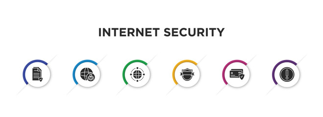 Poster - internet security filled icons with infographic template. glyph icons such as data protection, internet attack, network, gdpr shield, credit card security, access denied vector.