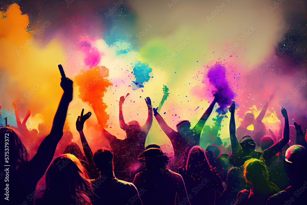 Generative AI illustration of crowd of fans at concert, Dance, sing ...