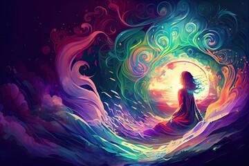 Generative AI illustration of euphoria dreamy aura calming psychedelic spirituality illustration