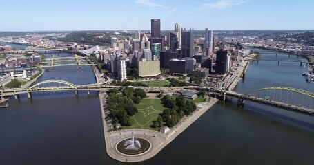 Sticker - Pittsburgh Cityscape, Pennsylvania. Allegheny and Monongahela Rivers. City is Famous because of the bridges. Business Skyscrapers and Ohio River in Background