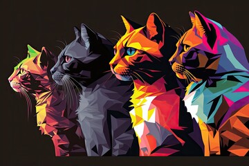 Wall Mural - Pop art of cats in the WPAP style from Indonesia. Generative AI