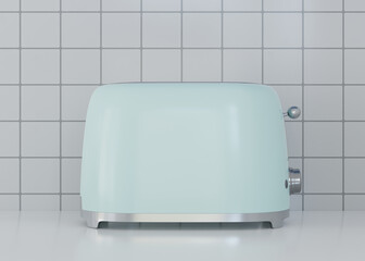 3D Rendering Vintage Electric Green Toaster on the Counter in Ki