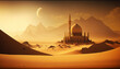 Mosque sun and sand mountain, Generate AI