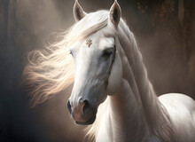 Beautiful  White Fantasy Horse Portrait  , Generative AI