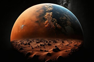 Wall Mural - Mars on a pitch black background, in stunning detail. NASA provided some of the components used to create this image. Generative AI