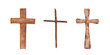 Set of 3 Religious crosses isolated on a transparent background. Watercolor wooden Christian cross illustration. The hand-painted catholic or orthodox symbol for the first community, and Easter.