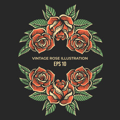 hand drawn vintage roses illustration