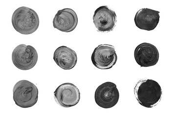 Set of black and white circles isolated on white background. Gray, black round watercolor shape for text.