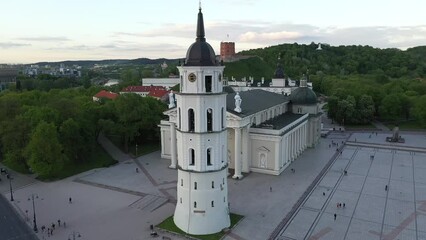 Poster - Bell Tower in Vilnius Old Town in Lithuania. Gediminas Castle, Cathedral and Bell Tower in Background. Hill of Three Crosses. Cityscape