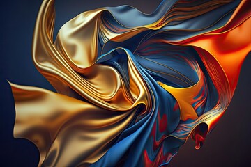 Gold toned cloth billowing in the breeze, a wave of fluttering textiles; an abstract style backdrop. Generative AI