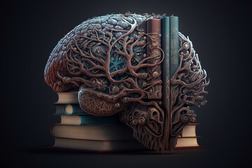  brain with a cog and book