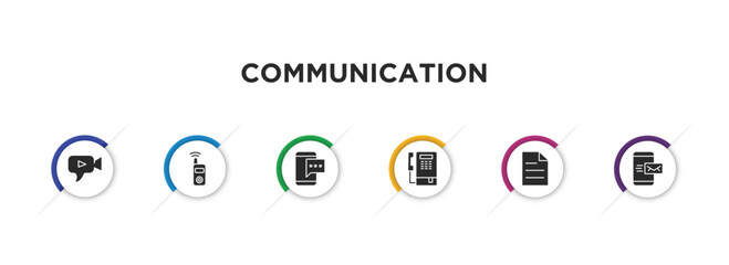 Poster - communication filled icons with infographic template. glyph icons such as video chat, transmitter, mobile chat, public phone, pager, mobile with envelope vector.
