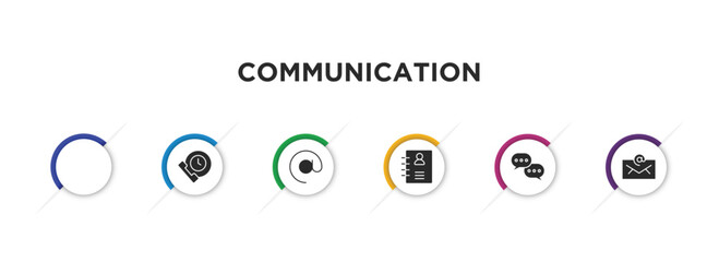 Poster - communication filled icons with infographic template. glyph icons such as braille, time call, arroba, contacts, chatting, emails vector.