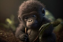Baby Gorilla With Neckless Created With Generative AI Technology