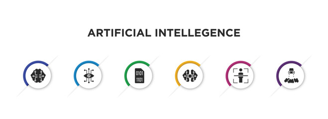 Poster - artificial intellegence filled icons with infographic template. glyph icons such as future brain, bionic eye, binary, ai brain, body scan, hover transport vector.
