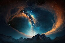 Starry Night Sky As An Abstract Background. Milky Way Galaxy With Stars In The Background Of A Panoramic Vista From Outer Space. Elements Of This Image Furnished By NASA. Generative AI