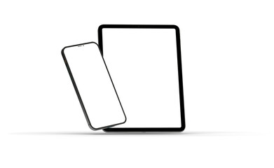 Poster - Modern tablet computer stand with blank screen isolated on white background