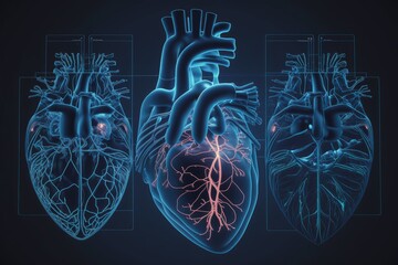 Wall Mural - The use of digital tools in healthcare and anatomy studies. cardiology, the study of the human heart. simulations in the field of organ transplantation. Generative AI