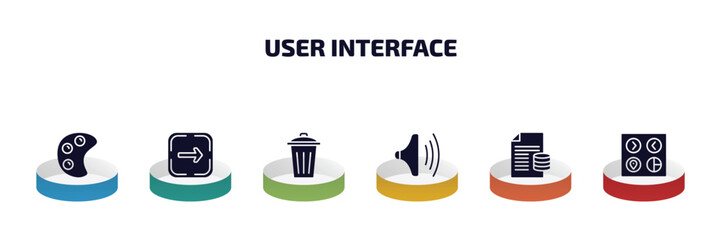 Poster - user interface infographic element with filled icons and 6 step or option. user interface icons such as paint, go, eliminar, high volume, data analytics content, user ting interface vector.