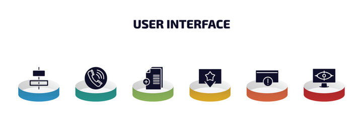 Poster - user interface infographic element with filled icons and 6 step or option. user interface icons such as horizontal alignment, telephone call, new file, favorites button, error page, vigilance