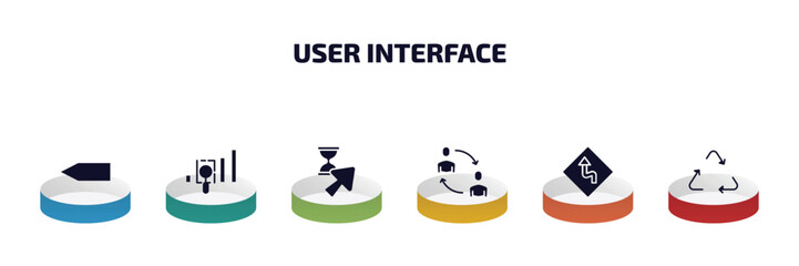 Poster - user interface infographic element with filled icons and 6 step or option. user interface icons such as blank left arrow, gap, wait cursor, exchange personel, left reverse curve, recycable vector.